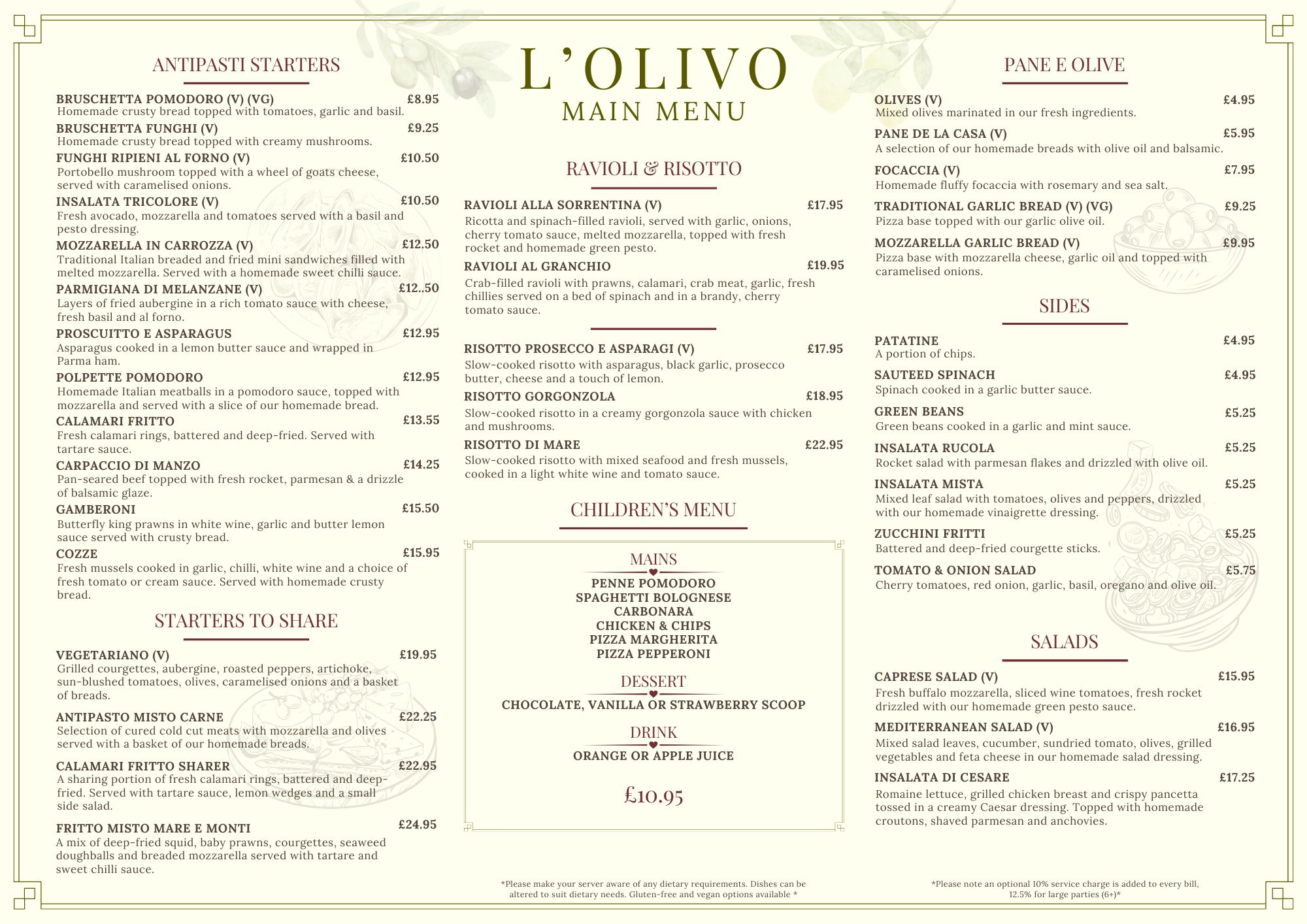 New Main Menu at L'Olivo